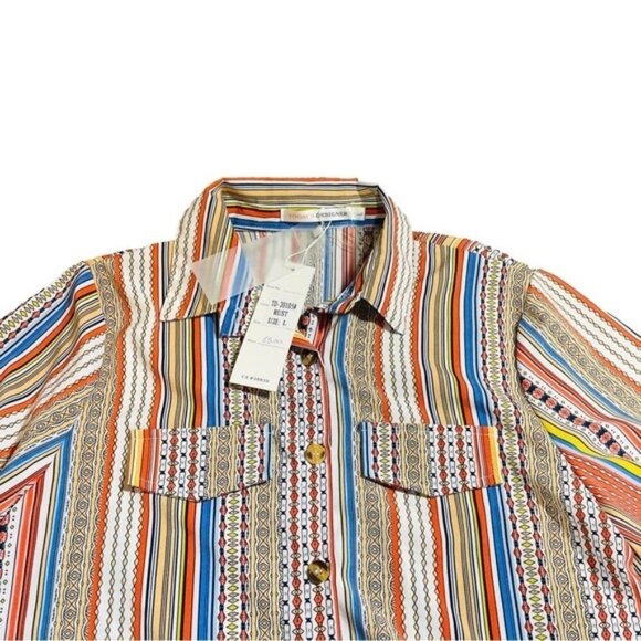 Striped Boho Women’s Button Down Blouse Long Flowy Abstract Print Patchwork - Picture 1 of 6